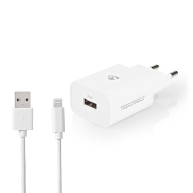 Nedis Chargeur secteur 1 port USB + cable USB vers Lightning (Blanc)