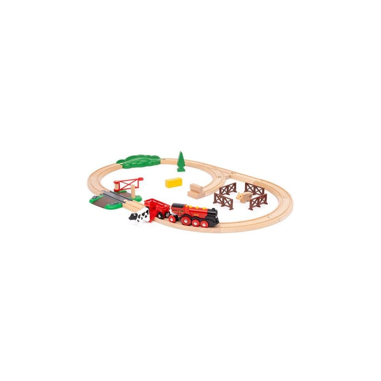 BRIO World 36029 Circuit Campagne Locomotive à piles Coffret de 24 pièces avec animaux Circuit de train en bois Dès - vue 4