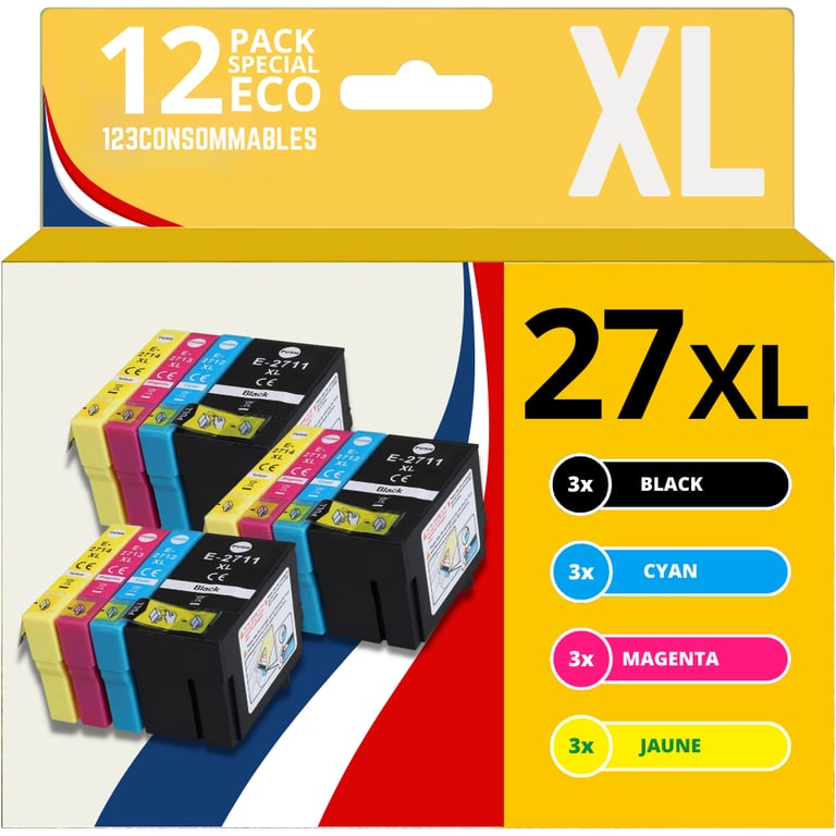 123CONSOMMABLES 27XL Cartouches d'encre compatible avec Epson 27 27 pour Epson WF 3620 WF 7720 WF 3640 WF 7715 WF 7710 WF 7620 WF 7610 WF 7210 WF 7110 Neuf - vue 2