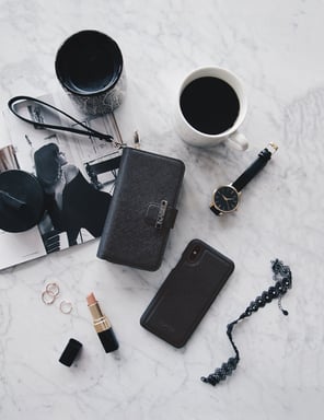 Custodia sottile a portafoglio staccabile 2 in 1 con motivo Saffiano per Apple iPhone X/XS, nero satinato