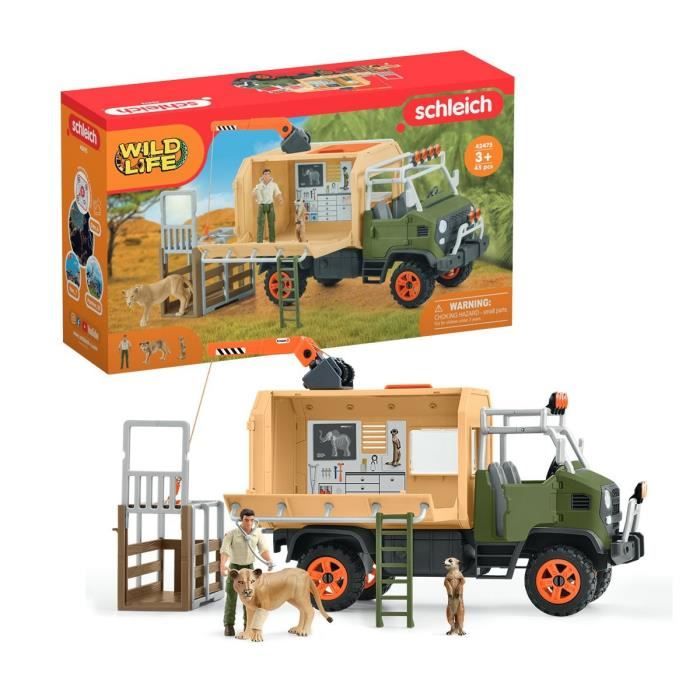 Gros camion de sauvetage d'animaux, coffret de jeu de 45 pieces avec 2 figurines d'animaux, 1 figurine de ranger articulée et des - Neuf