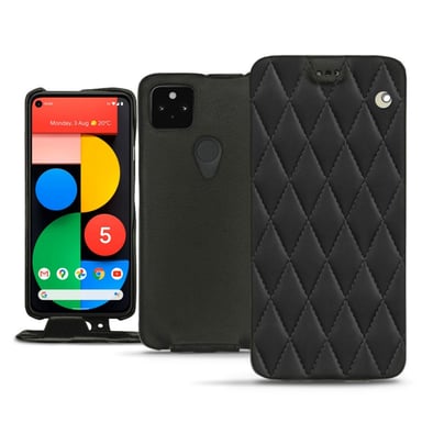 Housse cuir Google Pixel 5 - Rabat vertical - Noir - Cuir lisse couture