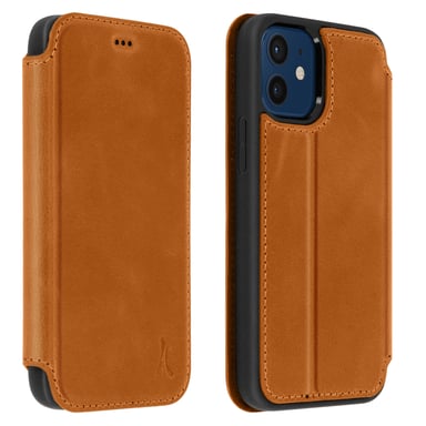 Funda iPhone 12 Mini de Piel Cartera F. Soporte Rígida Akashi – Marrón