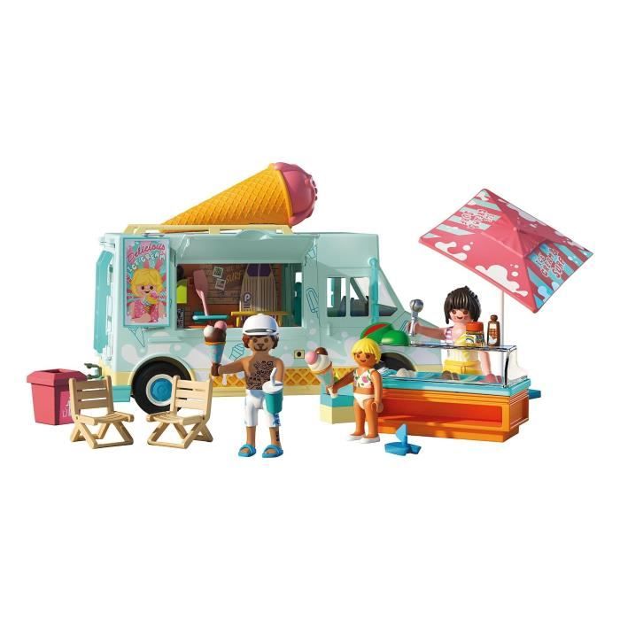 Playmobil 71904 Camion vendeur de glaces & 3 personnages, My Life Vacances a la plage, Design rétro années 50, 101 pieces, des 4 ans - Neuf