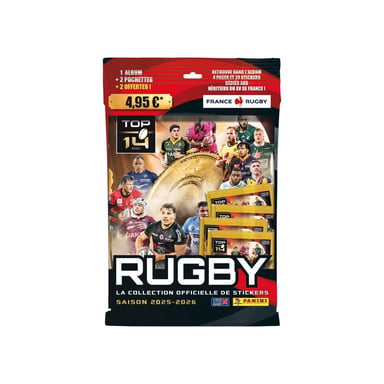 Starter Pack Album de stickers PANINI Rugby Top 14 2025-2026 64 pages + 4 pochettes (20 stickers) Or/Noir