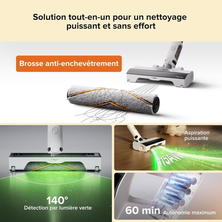 ROBOROCK H60 HUB Aspirateur Balai sans Fil avec Station de Vidage Automatique Batterie Amovible 60 Min 115 AW - vue 4