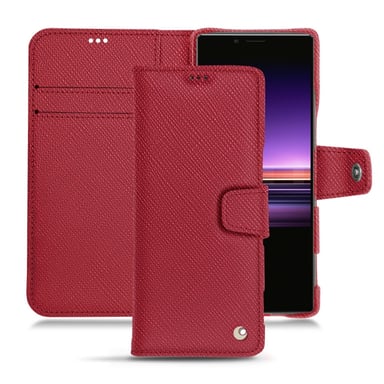 Housse cuir Sony Xperia 1 - Rabat portefeuille - Rouge - Cuir saffiano