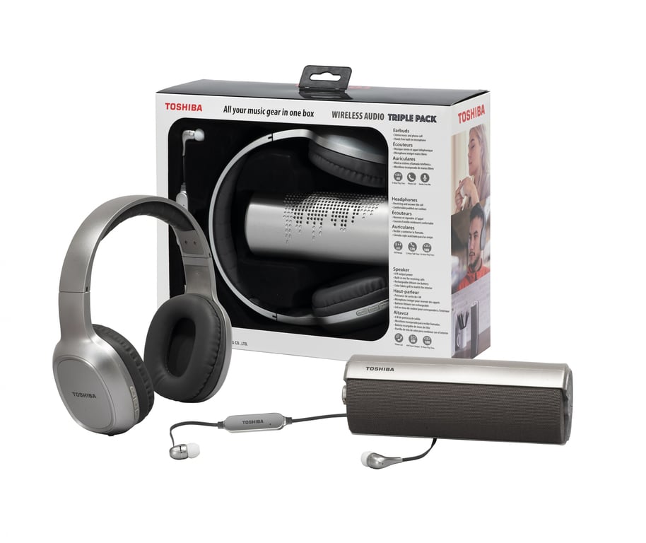 Trio Pack audio Bluetooth 3 en 1 : casques + écouteurs + enceinte Toshiba -  Toshiba
