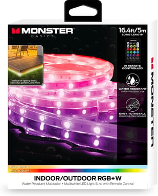 Ruban à LED Monster 5M intérieur extérieur - Multi-Blancs et Multicolore - Éclairage Personnalisé - Adaptateur Secteur, Clips de Montage, Télécommande