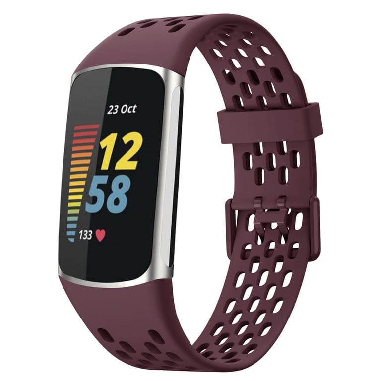 imoshion Bracelet de sport en silicone avec trous pour Fitbit Charge 5 / Charge 6 - Rouge Foncé - Neuf