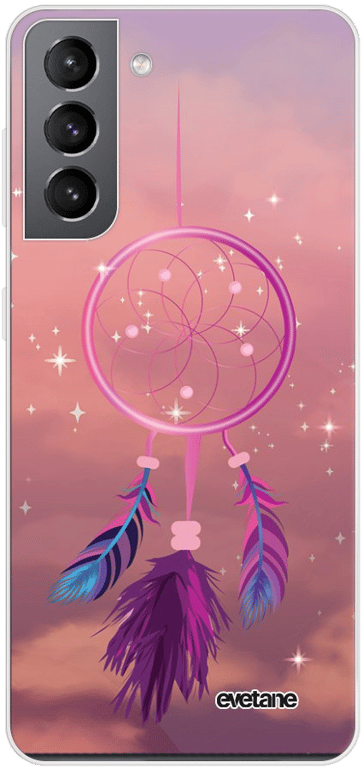 Evetane Coque Samsung Galaxy S21 5G souple transparente Motif Attrape rêve rose