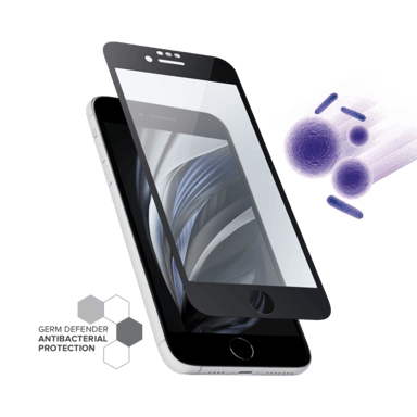 Protector de pantalla de cristal templado con bordes curvados antibacteriano para Apple iPhone SE 2022, Negro