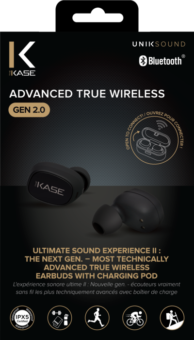 Ecouteurs intra-auriculaires Advanced True Wireless sans fil Gen 2.0 avec  boîtier de charge, Noir - The Kase