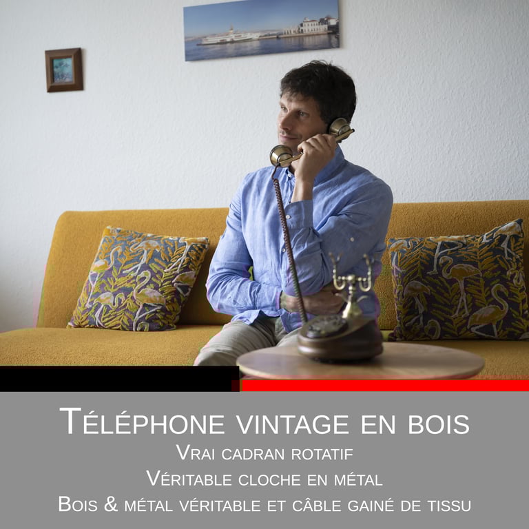 OPIS 1921 CABLE D téléphone mural rétro en bois et metal avec cadran rotatif Neuf - vue 8