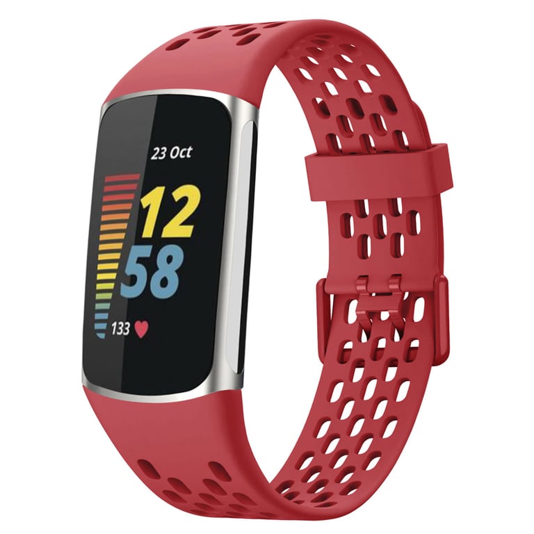 imoshion Bracelet de sport en silicone avec trous pour Fitbit Charge 5 / Charge 6 - Rouge - Neuf