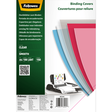 Fellowes Paquete de 100 fundas de polietileno transparente para documentos A4 - 150 micras de grosor - Para utilizar en carpetas de espiral o de canutillo