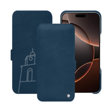Housse cuir Apple iPhone 16 Pro -  - Blu mediterran ( Pantone #0E3043 ) - Cuir lisse premium