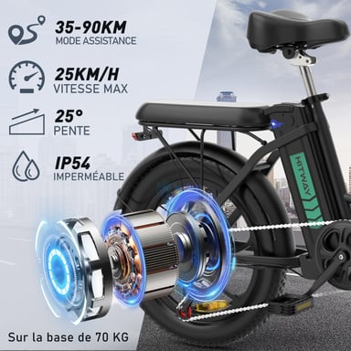 Vélo électrique pliant HITWAY - Pneu 20 pouces Fat Tire Ebikes - 250 W - SHIMANO à 7 Vitesses - 36V/11 - 2AH - Noir