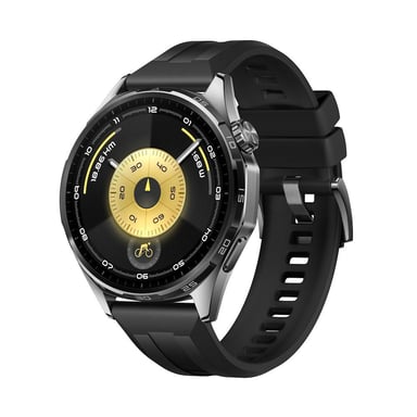 Watch GT6 GPS - Boitier en Acier Inoxydable Argenté de 41 mm avec bracelet Fluoroélastomère, Noir
