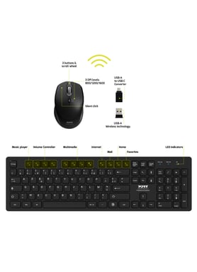 Port Designs 900906-IT Tastiera RF senza fili AZERTY francese inclusa Mouse nero