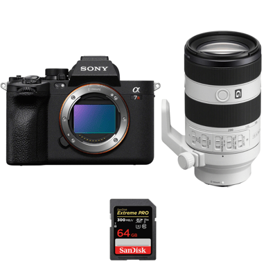 Cámara híbrida Sony A7R V + FE 70-200mm f/4 Macro G OSS II + 1 SanDisk 64GB Extreme PRO UHS-II + Ebook ''20 consejos para fotos que impactan''