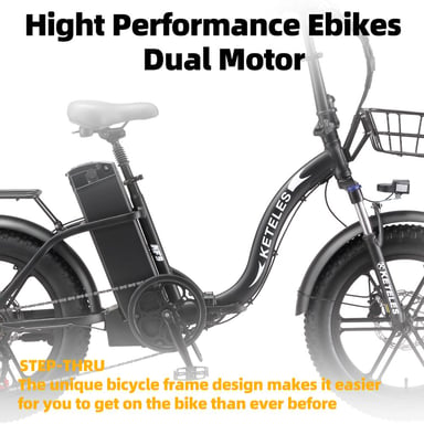 La bicicletta elettrica pieghevole KETELES KF9 è dotata di un motore da 1000 W, una batteria da 48 V 35 Ah, una velocità massima di 40 km/h, un'autonomia di 100 km, pneumatici da 20*4,0 pollici ed è disponibile in nero.