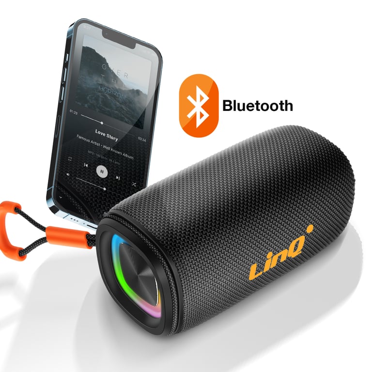 Enceinte Bluetooth 8W Portable Étanche IPX6 avec LED Multicolore Noir - Neuf
