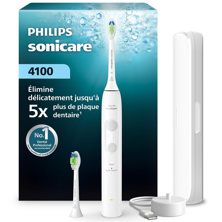 Brosse à dents électrique Philips Sonicare 4100 HX4044/41 Rechargeable 2 têtes Blanc - Neuf