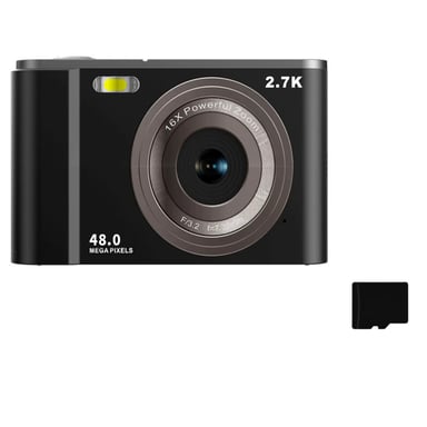 Appareil photo numérique 2,7K 48MP 1080P, zoom 16x, carte mémoire 32 Go Black