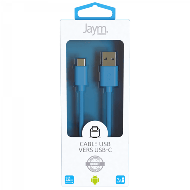 Câble iPhone / Galaxy / Google - USB vers Type-C 3A - 1,5 mètres - Collection POP - Bleu