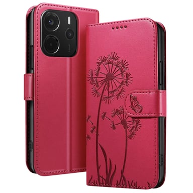 Zanaé Funda tipo cartera para Redmi Note 14 4G Diseño premium Flores Mariposa Rojo