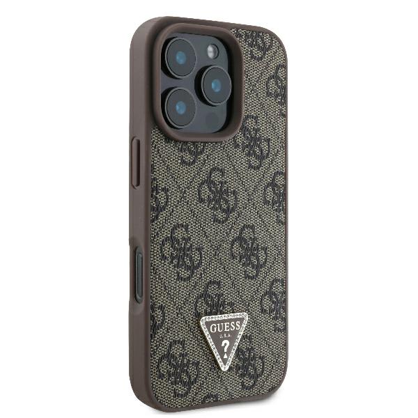 Guess Étui pour iPhone 16 Pro Max 6.9 marron étui rigide Leather 4G Triangle Strass - vue 3