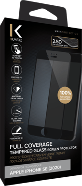 Protection d'écran en verre trempé (100% de surface couverte) pour iPhone 6/6S/7/8/SE 2020, Noir