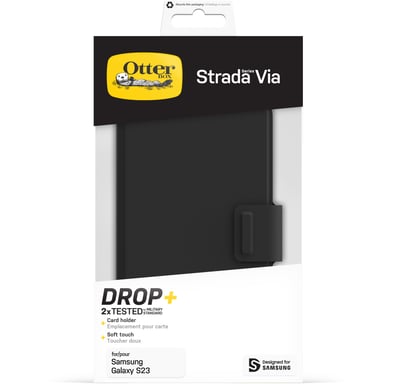 Custodia OtterBox Strada Via per Galaxy S23, Custodia folio protettiva a prova di urti e cadute, sottile e morbida al tatto, con portacarte, resiste a 2 cadute in più rispetto agli standard militari, Nero Samsung Galaxy S23