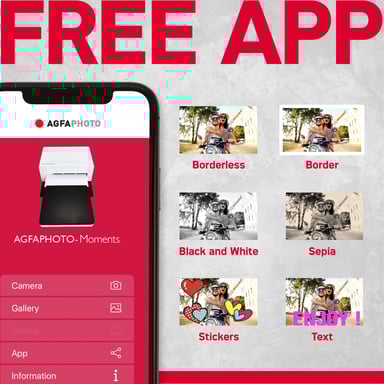 AGFA PHOTO Pack Imprimante Realipix Moments + Cartouches et papiers 120 photos supplémentaires - Impression Bluetooth Photo 10x15 cm Smartphone Apple et Android, 4Pass Sublimation Thermique - Blanc
