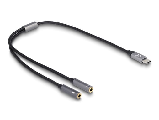 DeLOCK Adaptateur d'écouteurs USB Type-C mâle DAC 24 Bit / 96 kHz Hi-Res vers jack stéréo 2 x 3,5 mm 3 broches femelles