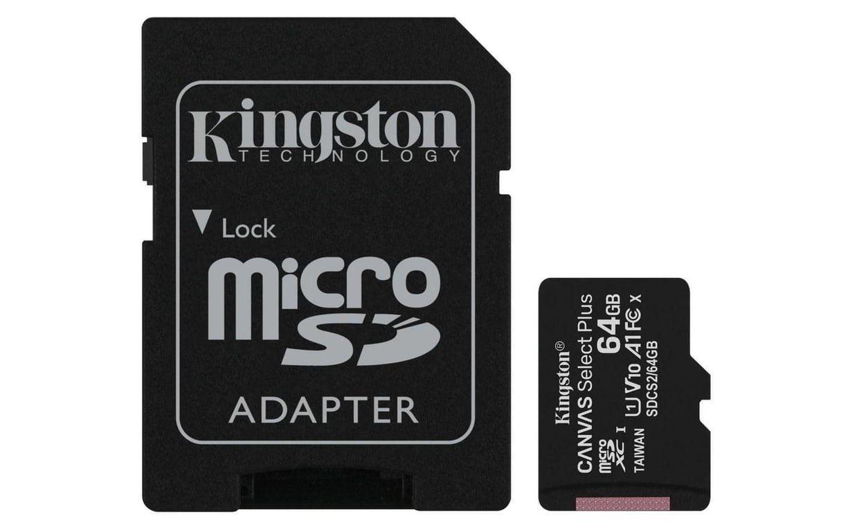 SD MICRO 64Go CL10 UHS-I CON ADATT. 100MB/S LET.85MB/S SCRIT.KINGSTON - Neuf