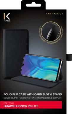 Folio a conchiglia con slot per carte e supporto per Huawei Honor 20 Lite, nero