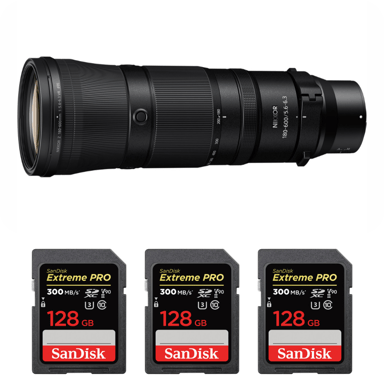 Objetivo Nikon Z 180-600mm F5.6-6.3 VR + 3 SanDisk 128GB Extreme PRO UHS-II + Ebook ''20 consejos para fotos que impactan''