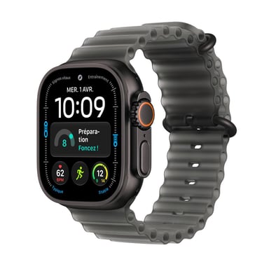 Apple Watch Ultra 4 (GPS + Cellular) Boitier de 49 mm en Titane Noir avec bracelet Ocean Noir translucide - Taille unique