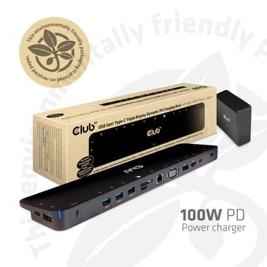 CLUB3D CSV-1564W100 base para portátil y replicador de puertos Acoplamiento USB 3.2 Gen 1 (3.1 Gen 1) Type-C Negro