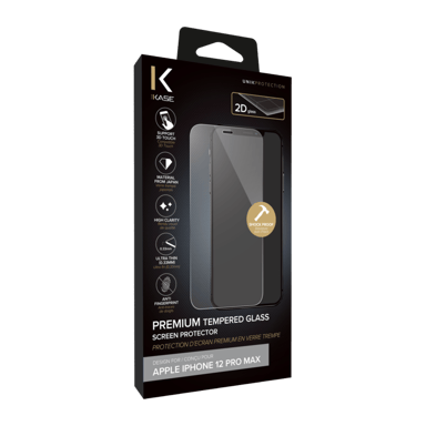 Protection d'écran premium en verre trempé pour Apple iPhone 12 Pro Max, Transparent