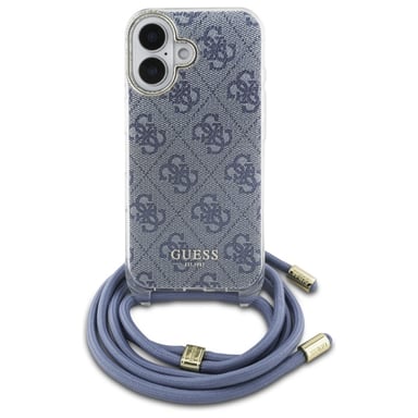 Custodia Guess per iPhone 16 6.1'' blu Custodia rigida Crossbody Cord 4G Print