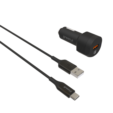 GREEN-E  GR7234 -  Kit de charge rapide éco-conçu pour la voiture avec chargeur 1 USB Quick Charge 18W et câble USB-C vers USB 1,30 m