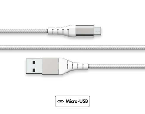 Câble Renforcé USB A/micro USB 2m 2.1A Garanti à vie Blanc Force Power Lite