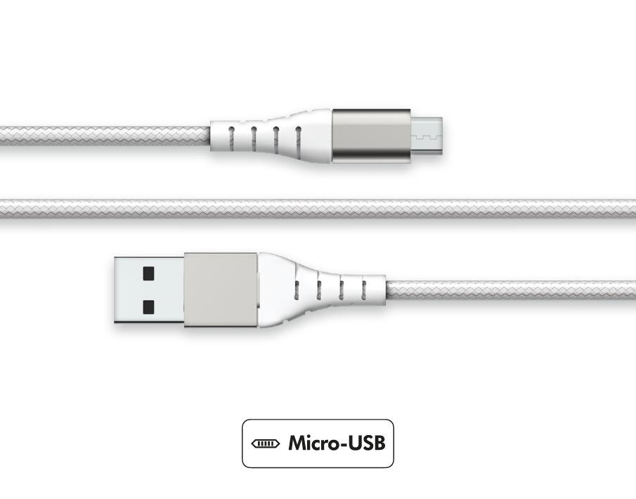 Câble Renforcé USB A/micro USB 2m 2.1A Garanti à vie Blanc Force Power Lite  - Force Power Lite