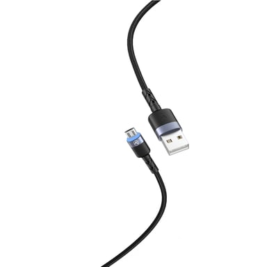 Câble de données Tellur, USB vers Micro USB, LED, Nylon Tressé, 2m, Noir