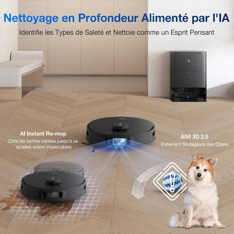 ECOVACS Deebot T30s Pro Gen2 Aspirateur Robot Laveur avec Station 13500 Pa Brosse ZeroTangle Nettoyage à leau Chaude - vue 3