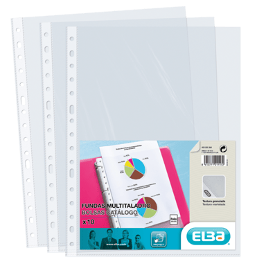Elba Paquete de 10 Fundas Multiagujero Folio Estándar - Material PP 90° - Color piel naranja transparente