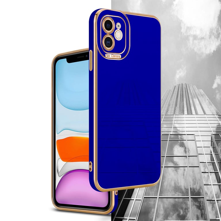 Coque pour Apple iPhone 11 en Glossy Bleu - Or Rose Housse de protection Étui en silicone TPU flexible et avec protection pour appareil photo